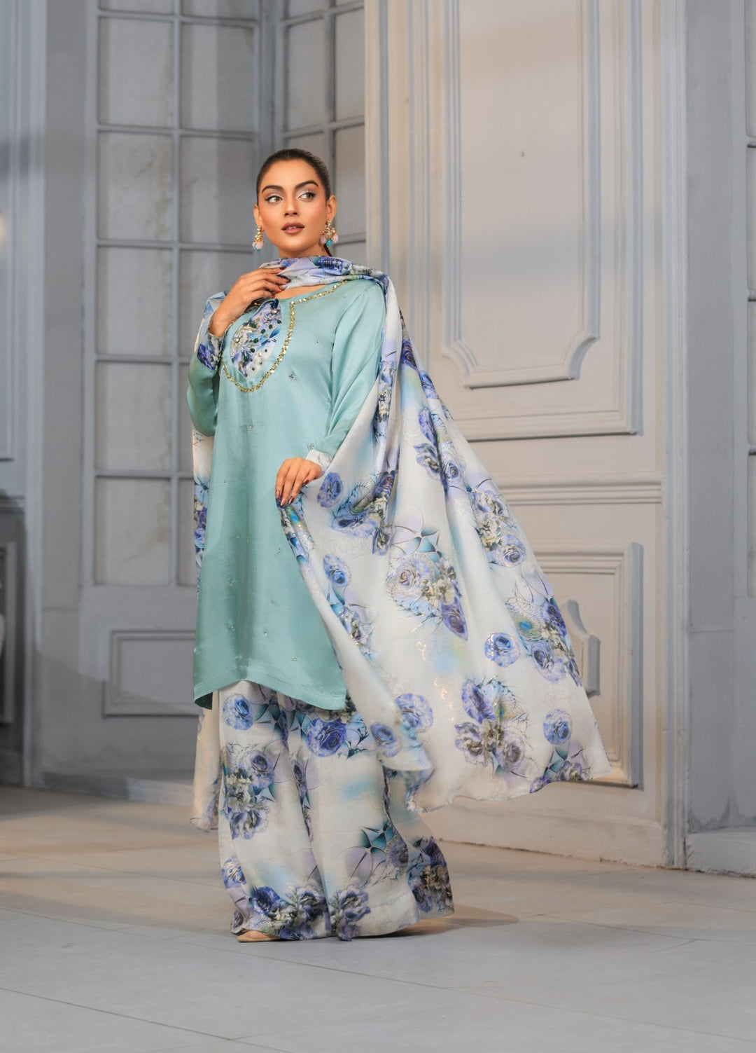 Afreen Sublimation by Huma Gul Pret Silk Hand work 3 Piece Suit HG-509 Sahar - Festive Collection