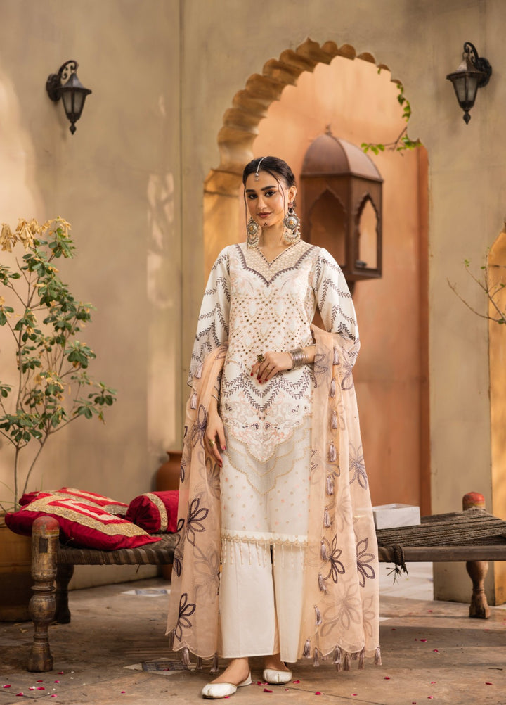 Ravish by Ruby Suleiman Unstitched Embroidered Lawn 3 Piece Suit Petals of Ivory - Festive Collection