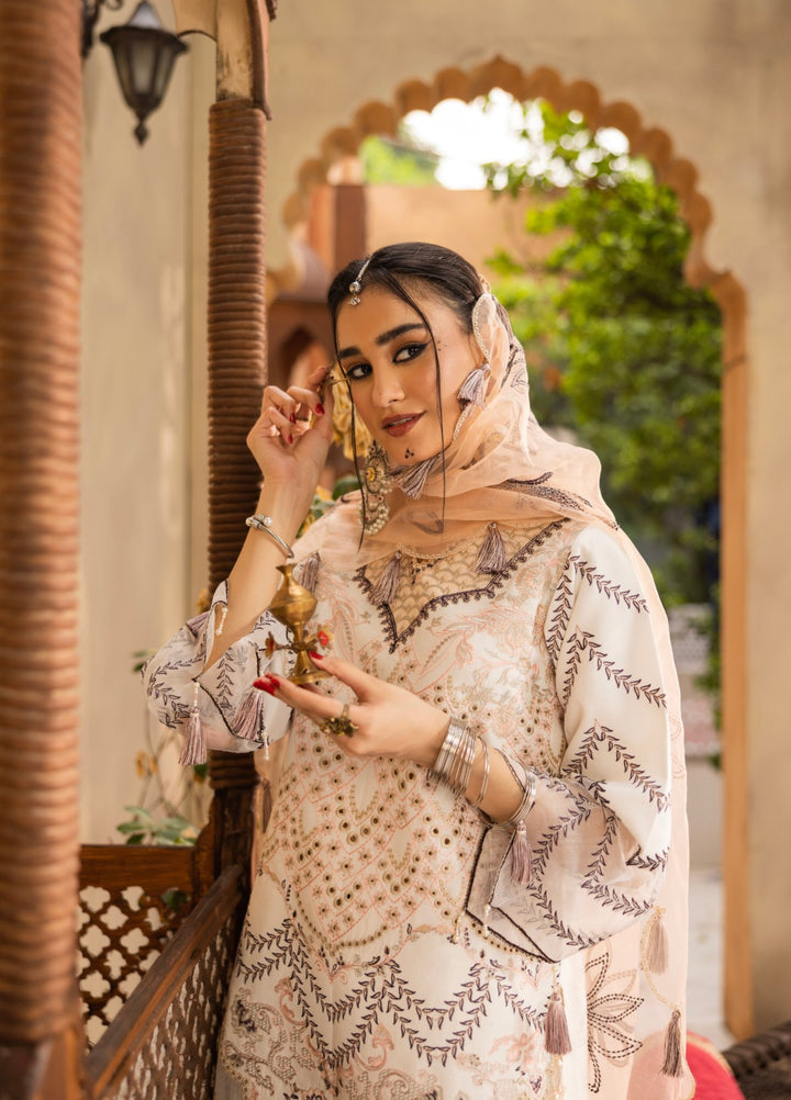 Ravish by Ruby Suleiman Unstitched Embroidered Lawn 3 Piece Suit Petals of Ivory - Festive Collection