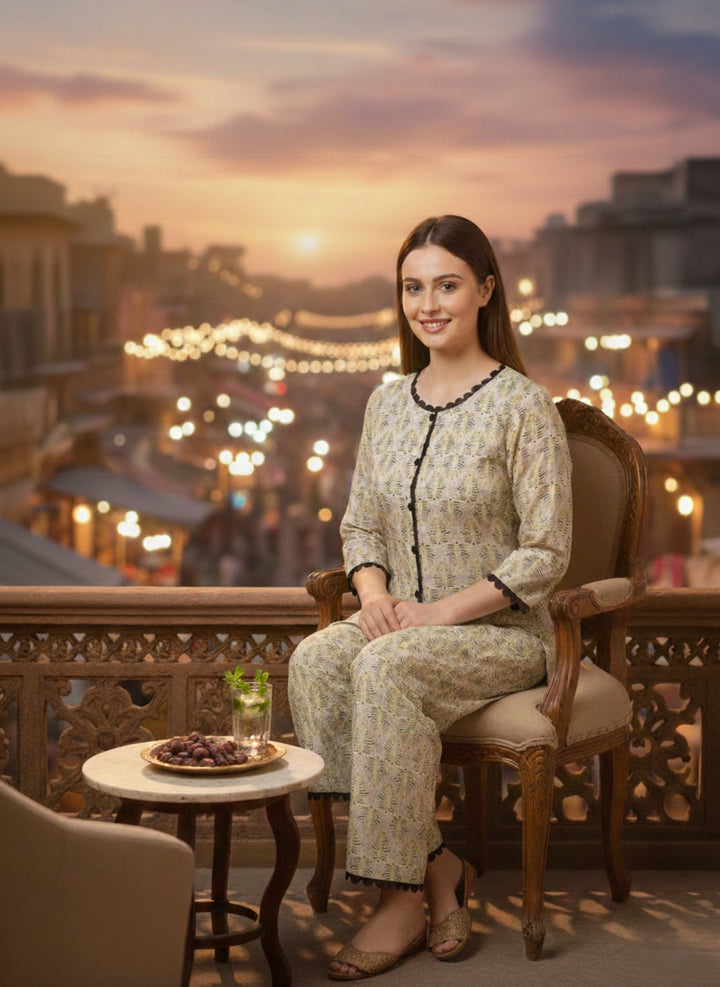 Khair-ul-wara Ramadan Edits Unstitched Printed Cotton 2 Piece Suit Citrus Sage - Summer Collection