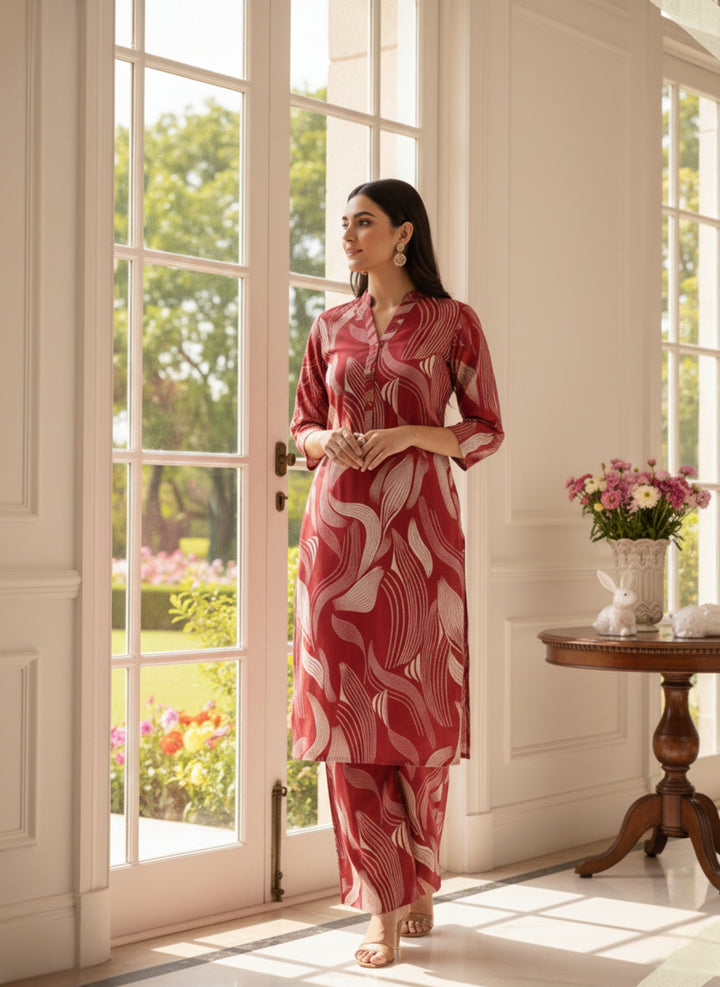 Khair-ul-wara Ramadan Edits Unstitched Printed Cotton 2 Piece Suit Crimson Wave - Summer Collection