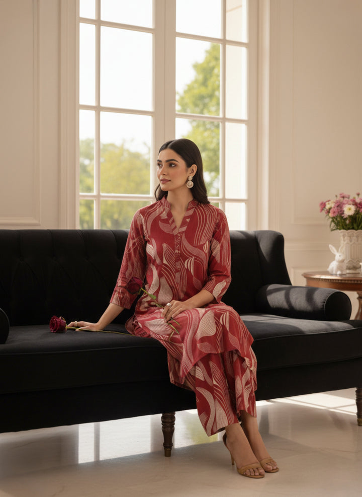 Khair-ul-wara Ramadan Edits Unstitched Printed Cotton 2 Piece Suit Crimson Wave - Summer Collection