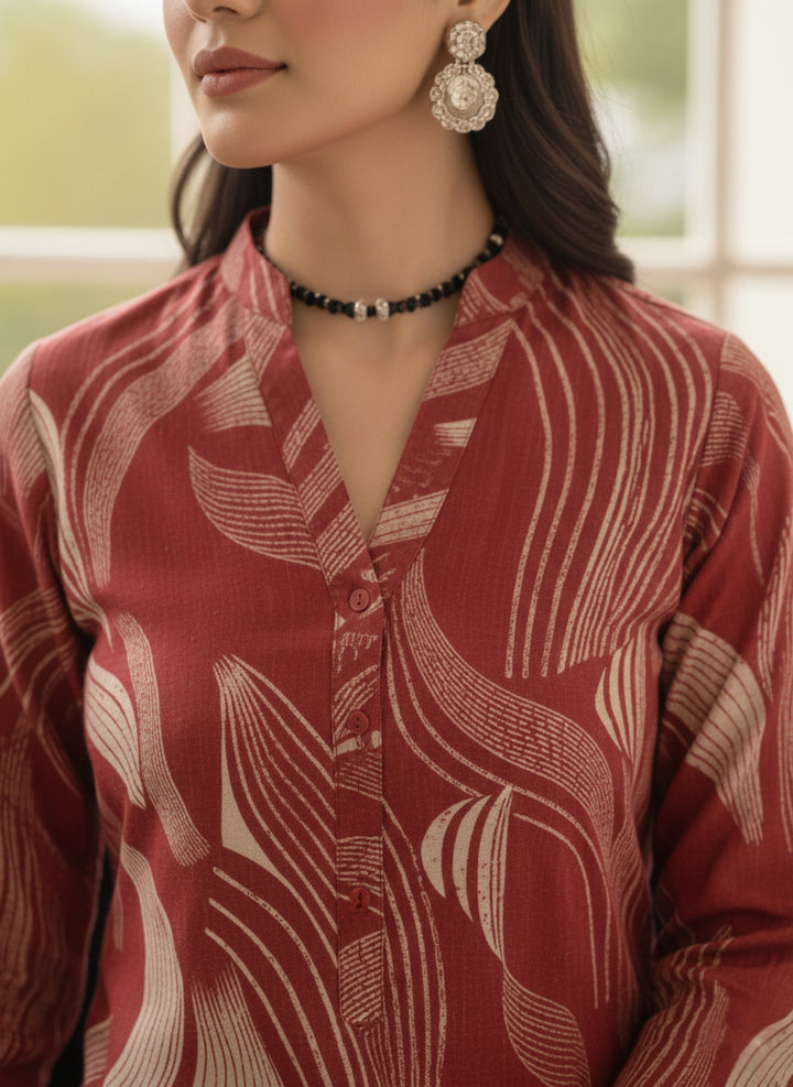 Khair-ul-wara Ramadan Edits Unstitched Printed Cotton 2 Piece Suit Crimson Wave - Summer Collection