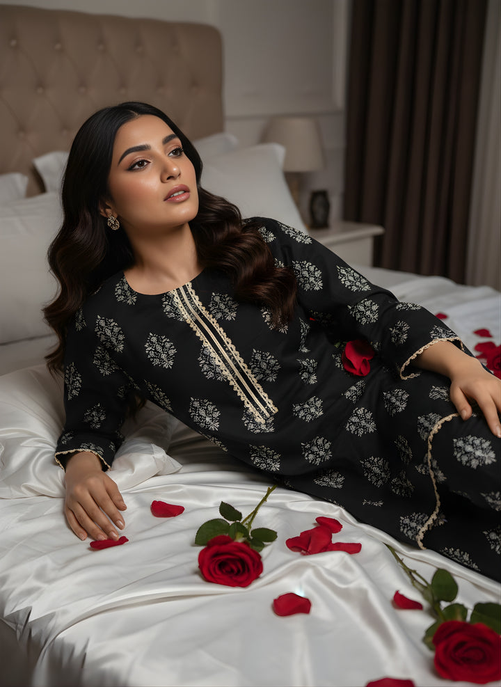 Khair-ul-wara Ramadan Edits Unstitched Printed Cotton 2 Piece Suit Midnight Ebony - Summer Collection