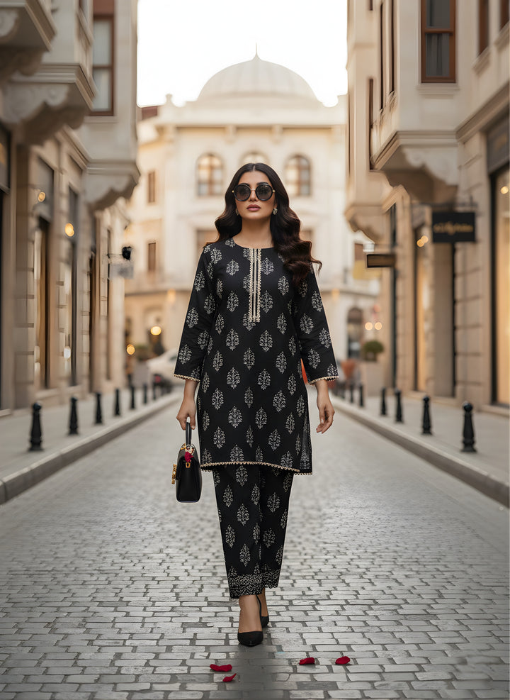 Khair-ul-wara Ramadan Edits Unstitched Printed Cotton 2 Piece Suit Midnight Ebony - Summer Collection