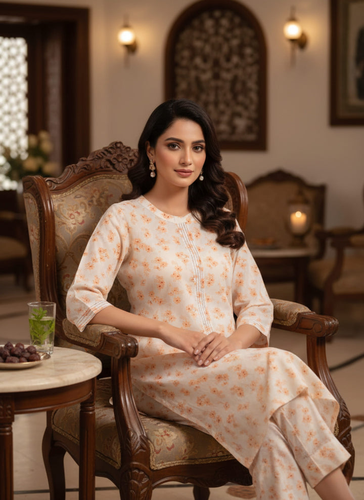 Khair-ul-wara Ramadan Edits Unstitched Printed Cotton 2 Piece Suit Peach Blossom - Summer Collection