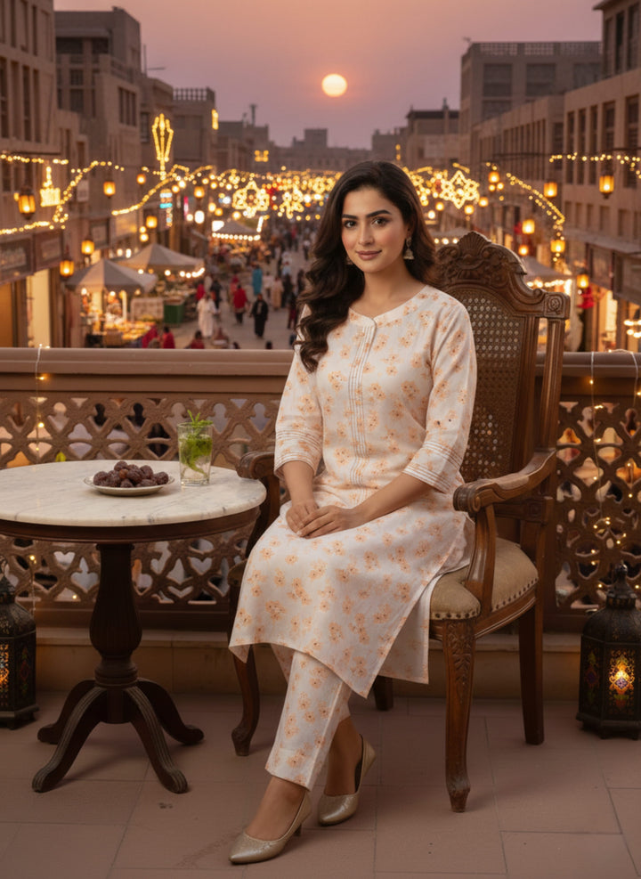 Khair-ul-wara Ramadan Edits Unstitched Printed Cotton 2 Piece Suit Peach Blossom - Summer Collection