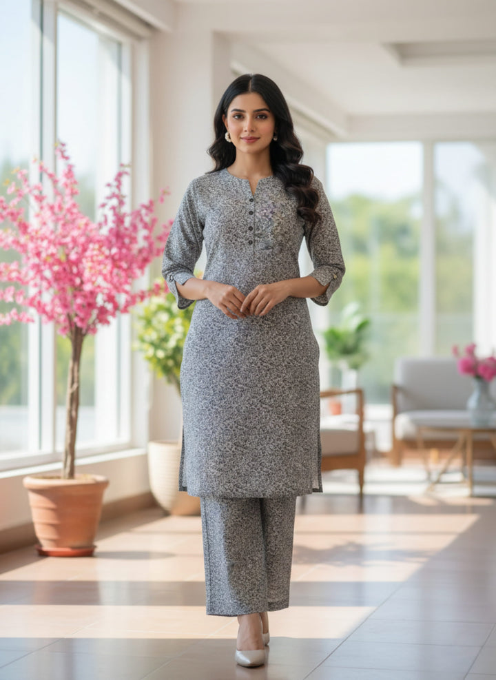 Khair-ul-wara Ramadan Edits Unstitched Printed Cotton 2 Piece Suit Dove Grey Mist - Summer Collection
