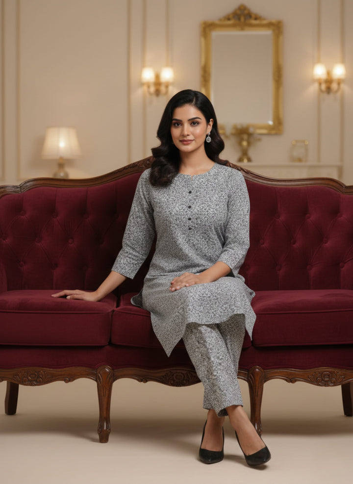 Khair-ul-wara Ramadan Edits Unstitched Printed Cotton 2 Piece Suit Dove Grey Mist - Summer Collection