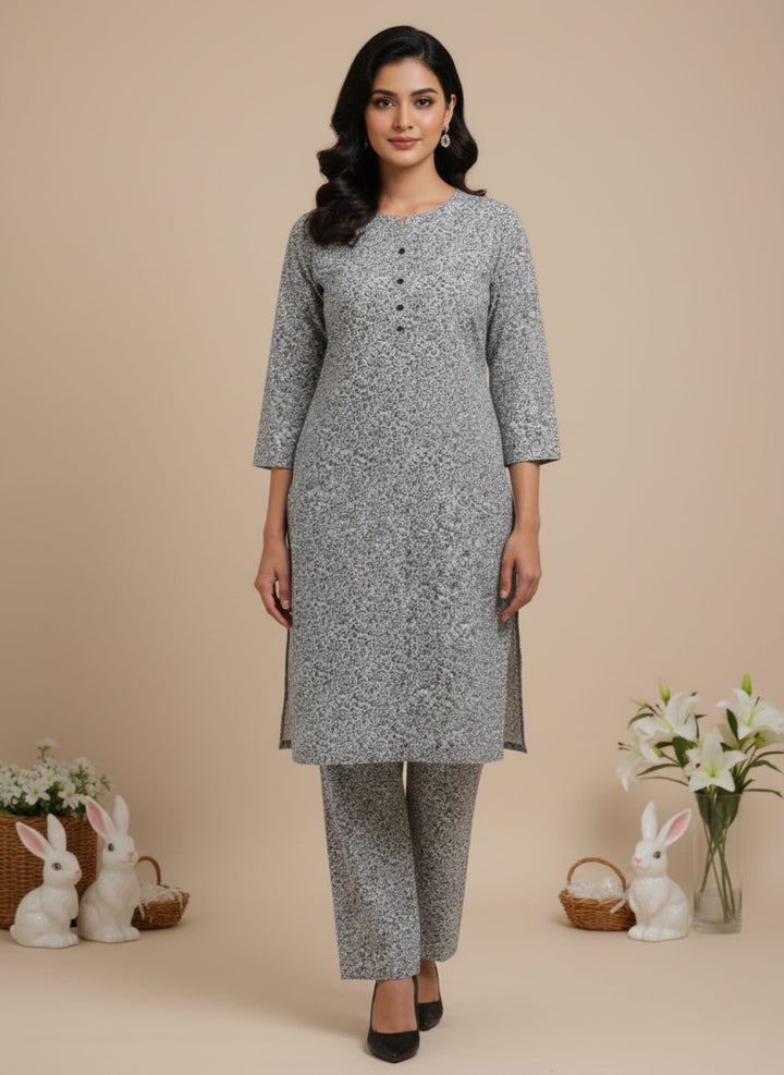 Khair-ul-wara Ramadan Edits Unstitched Printed Cotton 2 Piece Suit Dove Grey Mist - Summer Collection