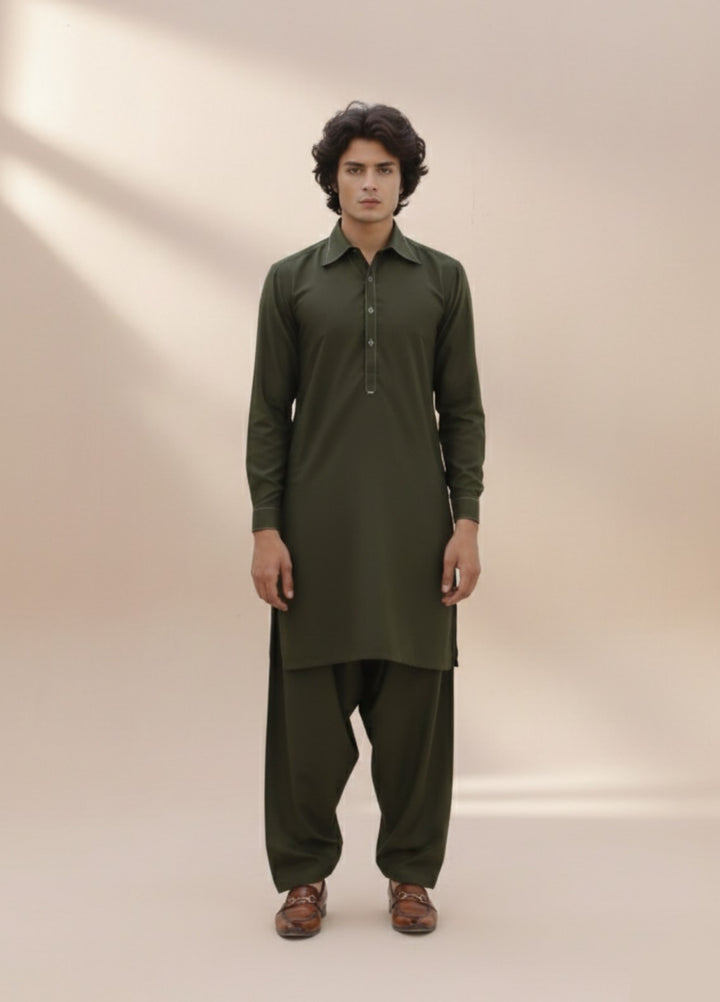 Olive green premium shalwar kameez