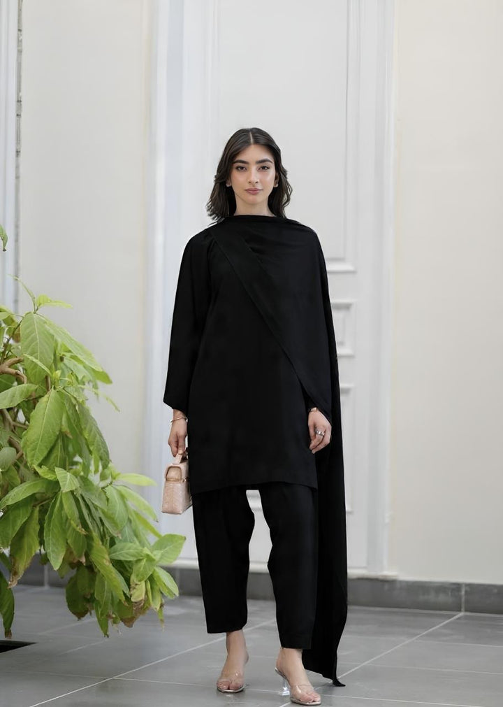 Misaal By Ayesha Somaya Pret Solids Linen 2 Piece 17051 Black Drape - Ramadan Collection