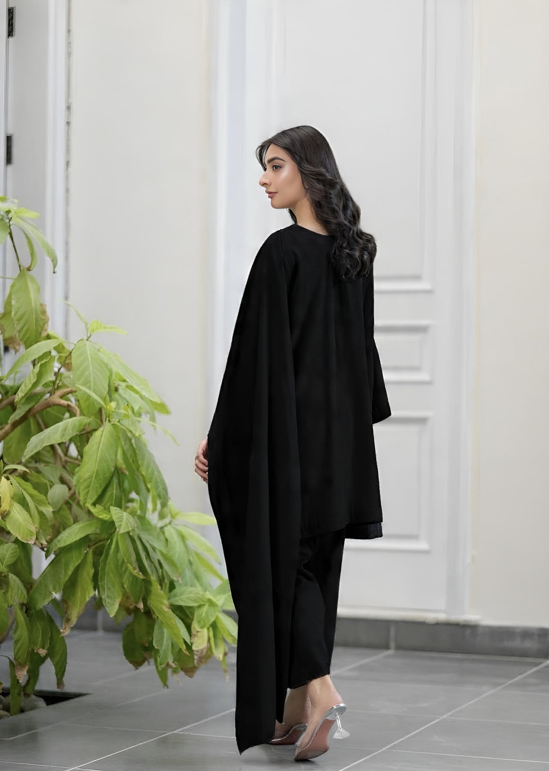 Misaal By Ayesha Somaya Pret Solids Linen 2 Piece 17051 Black Drape - Ramadan Collection