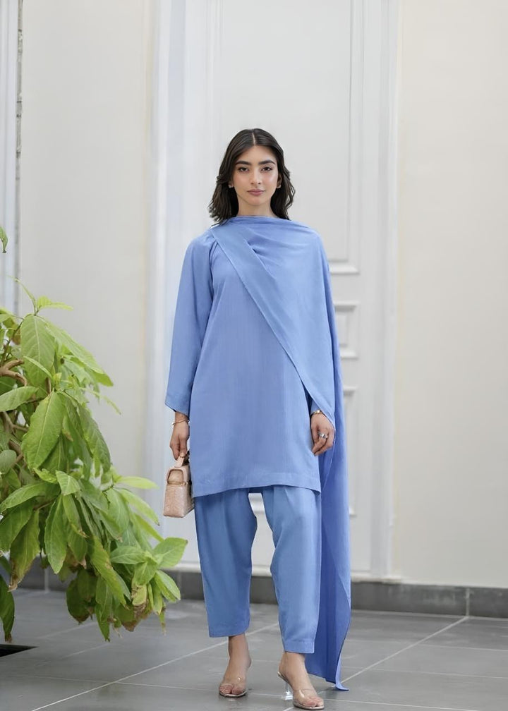 Misaal By Ayesha Somaya Pret Solids Linen 2 Piece 17051 Powder Blue Drape - Ramadan Collection