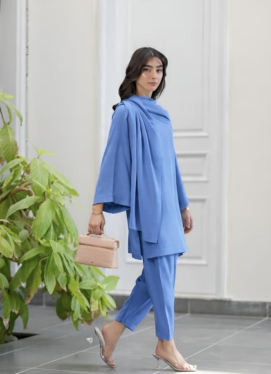 Misaal By Ayesha Somaya Pret Solids Linen 2 Piece 17051 Powder Blue Drape - Ramadan Collection