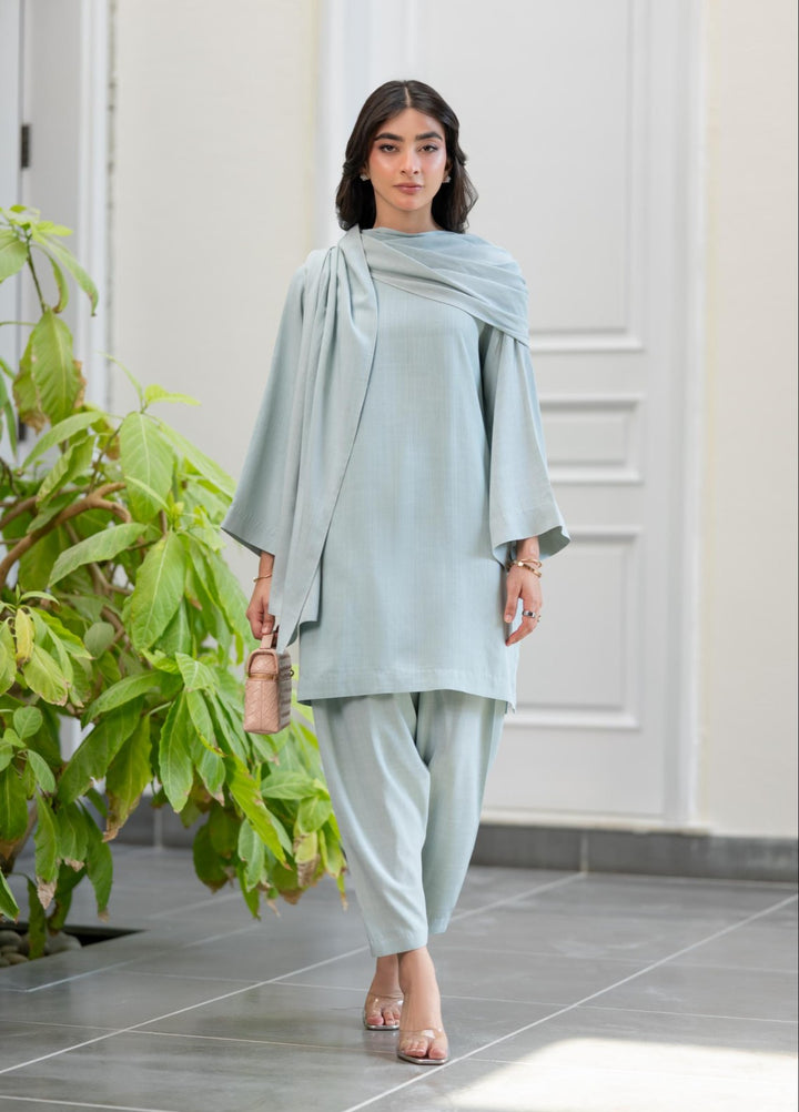 Misaal By Ayesha Somaya Pret Solids Linen 2 Piece 17051 Mint Drape - Ramadan Collection