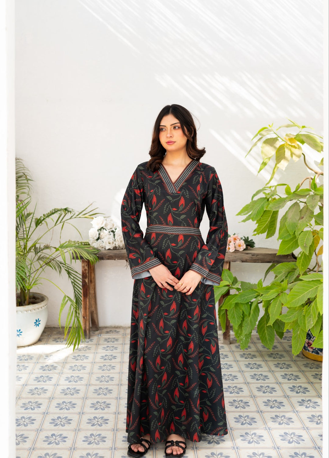 Fusion by Zauk Women RTW Printed Charcoal Black Printed Long Dress 1 Piece - Casual Collection