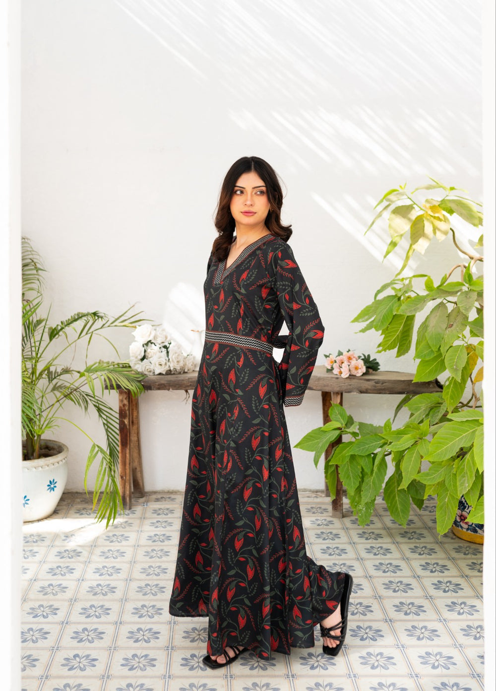 Fusion by Zauk Women RTW Printed Charcoal Black Printed Long Dress 1 Piece - Casual Collection