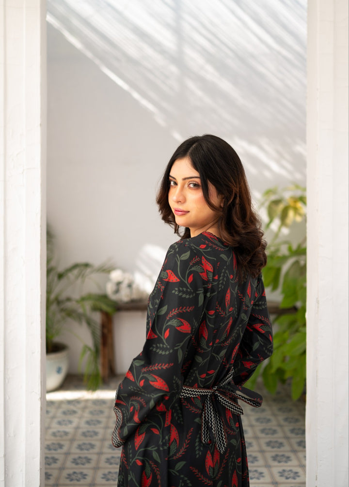 Fusion by Zauk Women RTW Printed Charcoal Black Printed Long Dress 1 Piece - Casual Collection