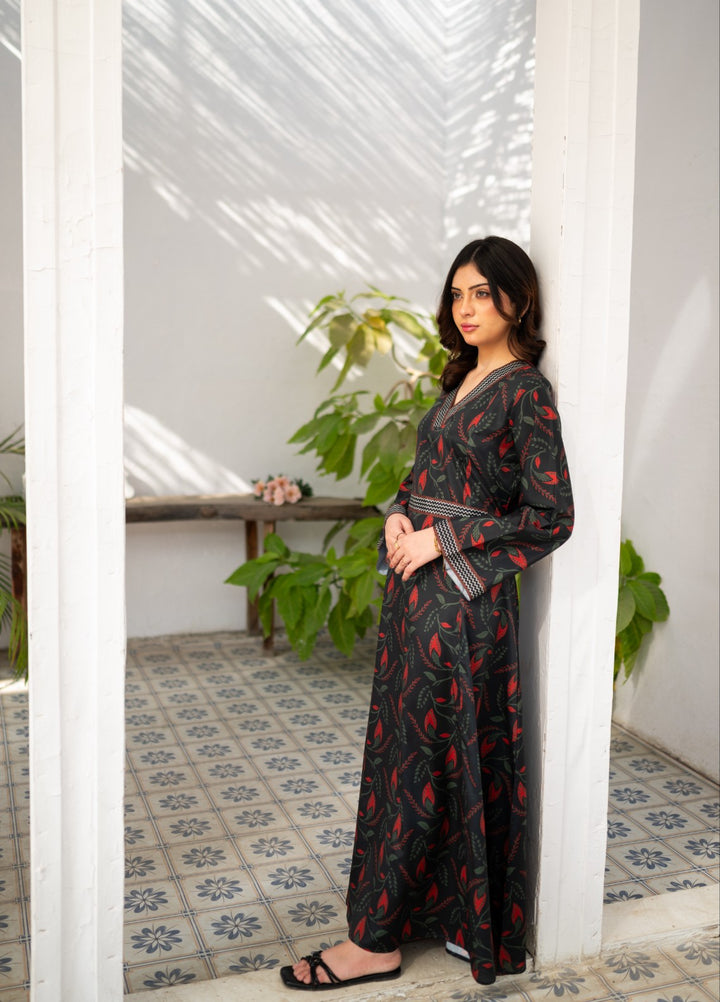 Fusion by Zauk Women RTW Printed Charcoal Black Printed Long Dress 1 Piece - Casual Collection