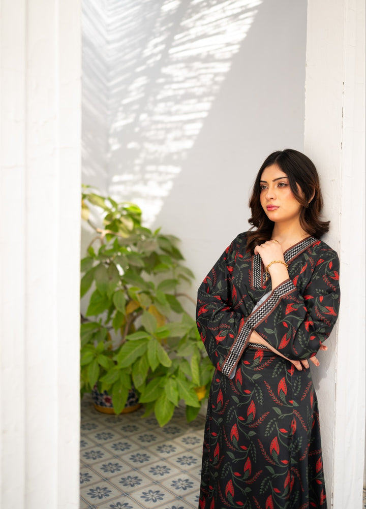 Fusion by Zauk Women RTW Printed Charcoal Black Printed Long Dress 1 Piece - Casual Collection