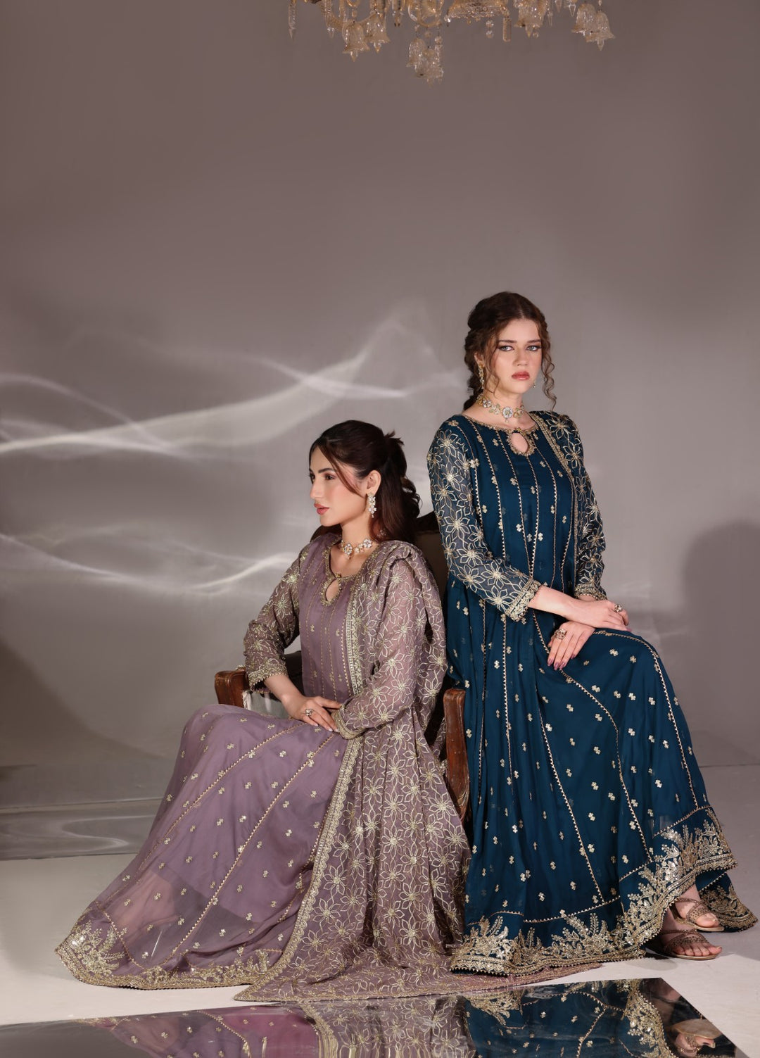 Unss Apparel Women Pret Embroidered Chiffon 3 piece suit Noor Lavender 3 Pieces Suit - Festive Collection