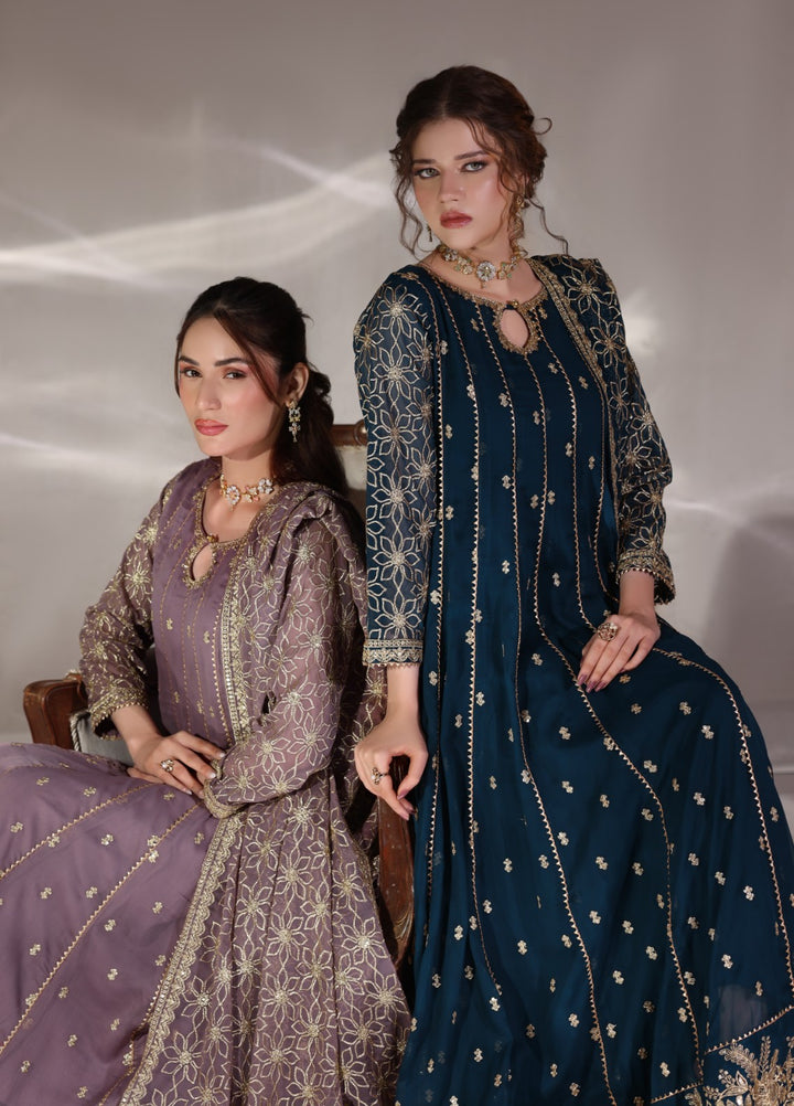 Unss Apparel Women Pret Embroidered Chiffon 3 piece suit Noor Lavender 3 Pieces Suit - Festive Collection