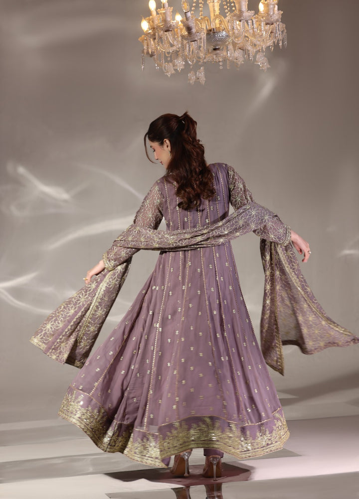 Unss Apparel Women Pret Embroidered Chiffon 3 piece suit Noor Lavender 3 Pieces Suit - Festive Collection