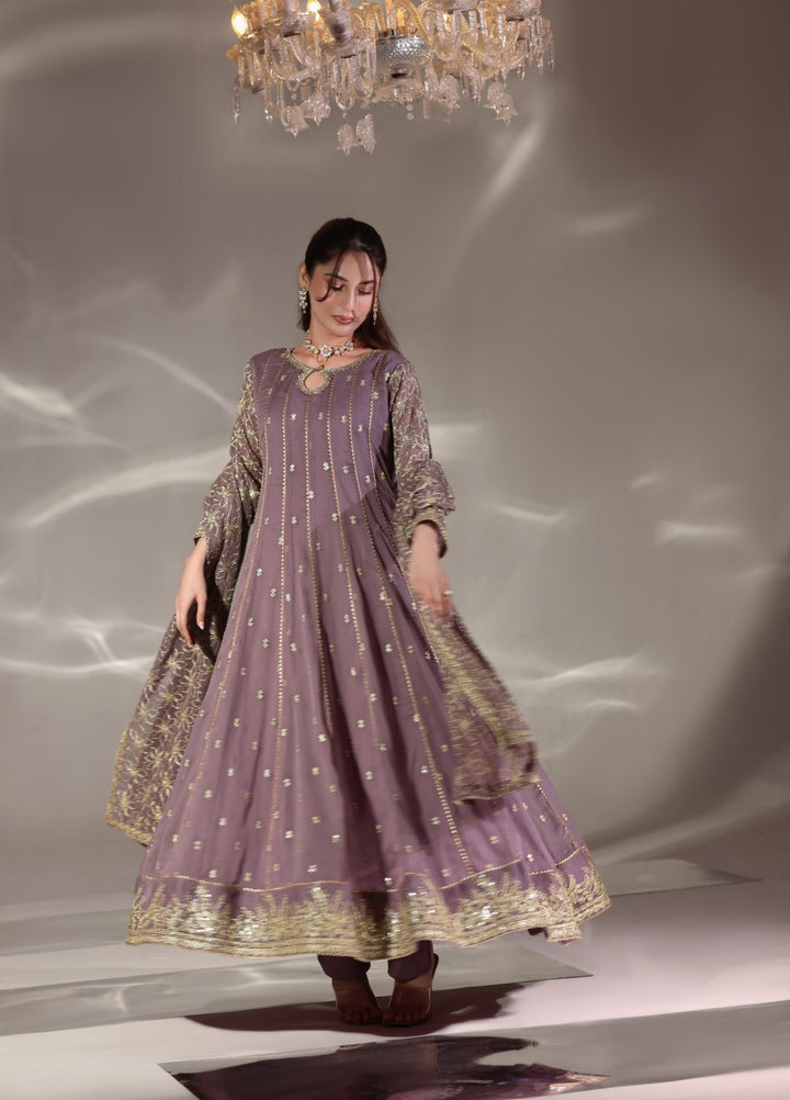 Unss Apparel Women Pret Embroidered Chiffon 3 piece suit Noor Lavender 3 Pieces Suit - Festive Collection