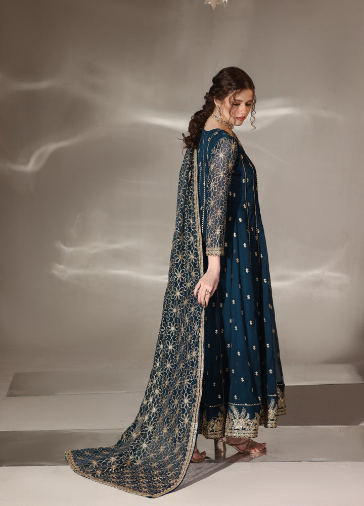 Unss Apparel Women Pret Embroidered Chiffon 3 Piece Suit Noor Peacock - Festive Collection