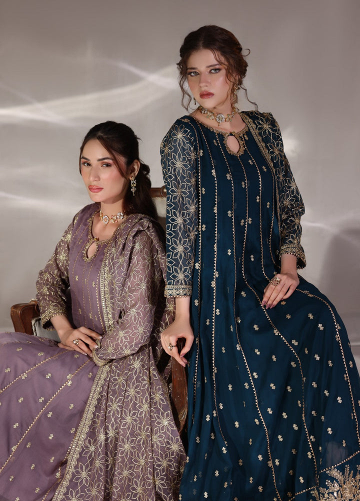 Unss Apparel Women Pret Embroidered Chiffon 3 Piece Suit Noor Peacock - Festive Collection