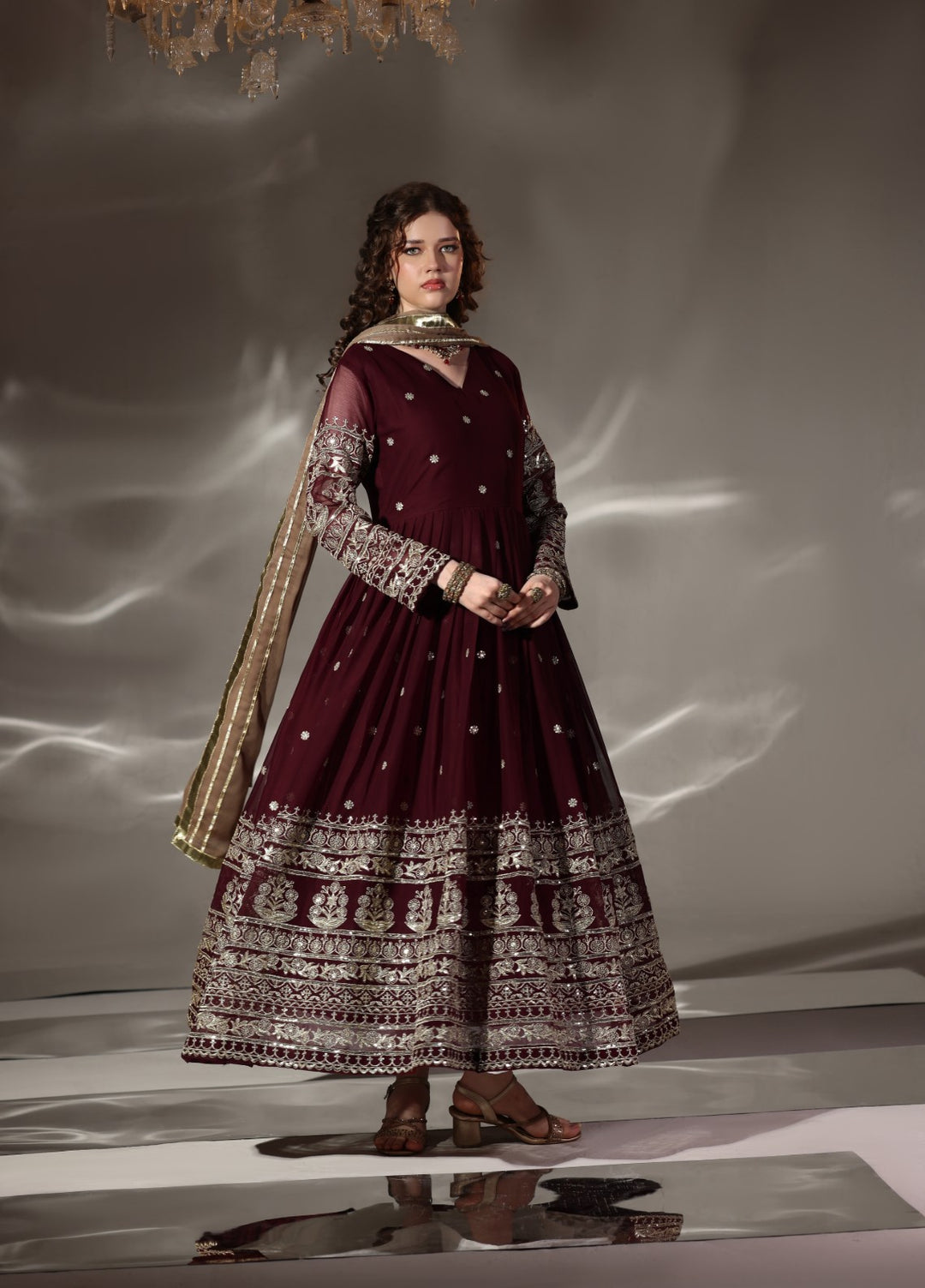 Unss Apparel Women Pret Embroidered Chiffon 3 piece suit Miraal Maroon 3 Pieces Suit - Festive Collection