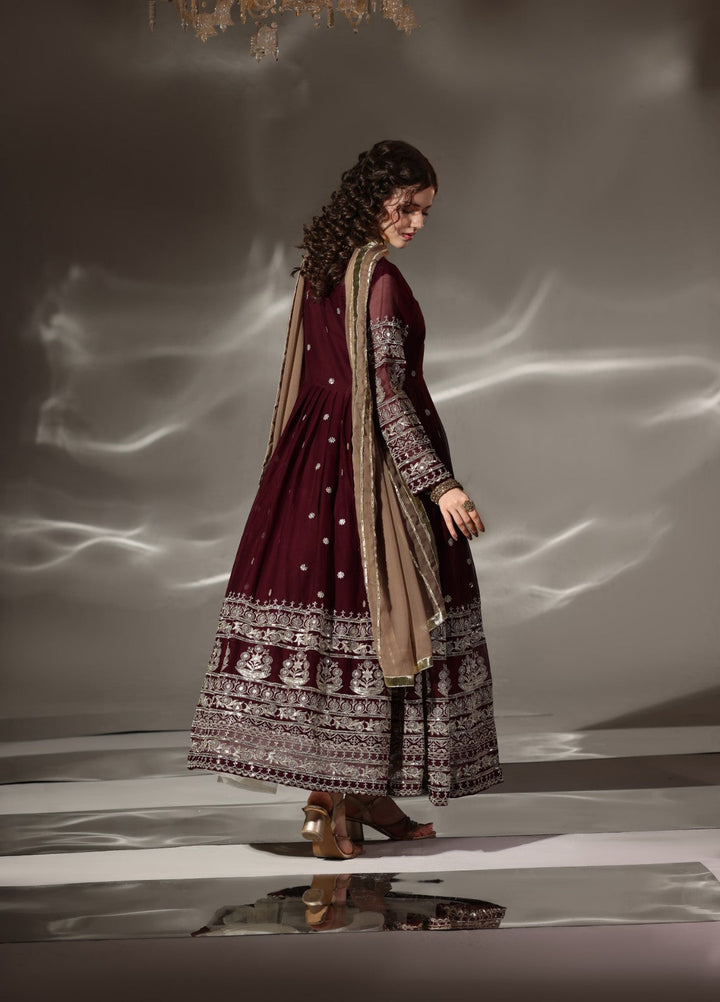 Unss Apparel Women Pret Embroidered Chiffon 3 piece suit Miraal Maroon 3 Pieces Suit - Festive Collection
