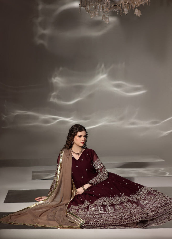 Unss Apparel Women Pret Embroidered Chiffon 3 piece suit Miraal Maroon 3 Pieces Suit - Festive Collection