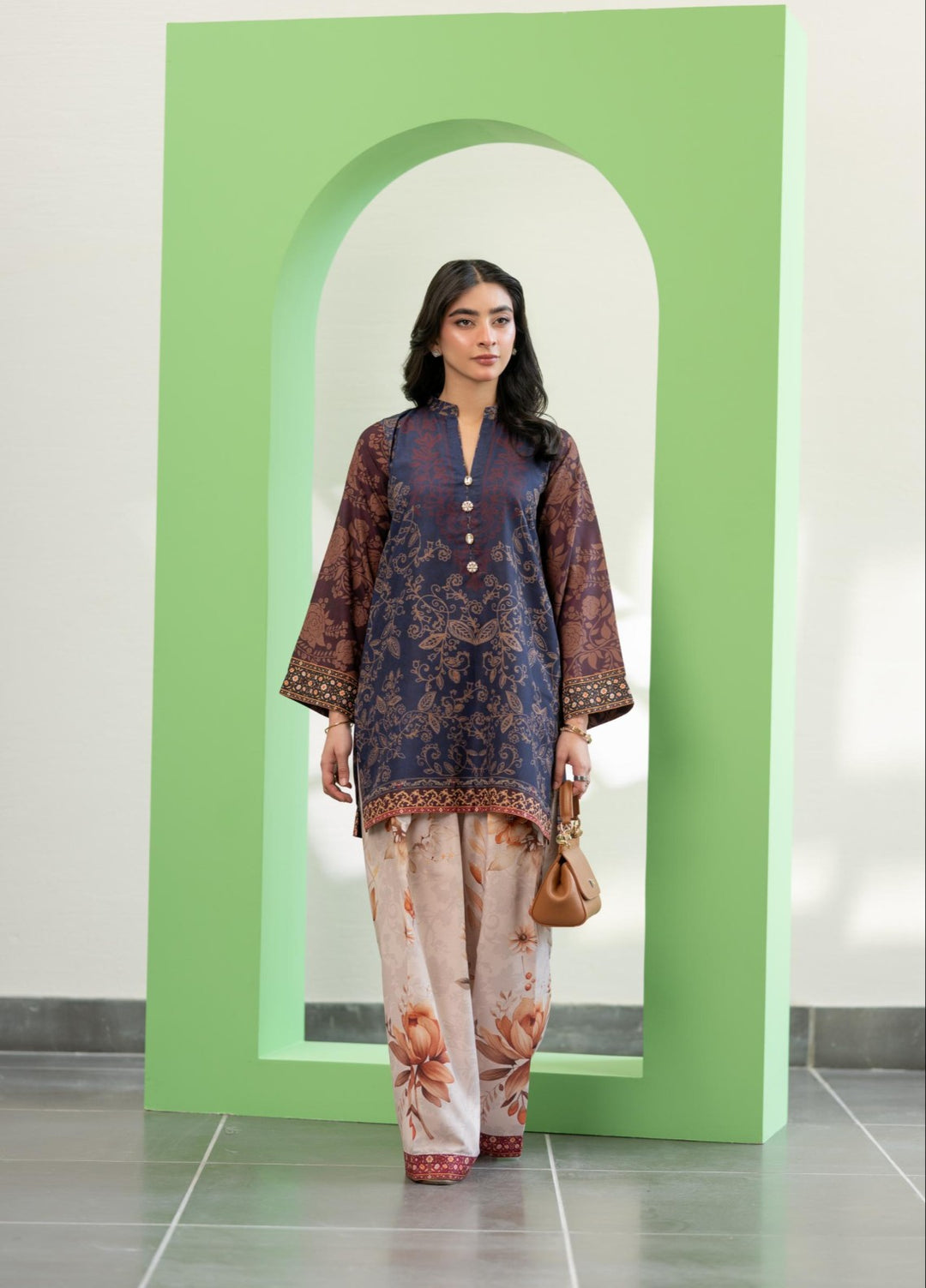 Eid Ki Misaal by Ayesha Somaya RTW Printed Lawn Silk 2 Piece Suit Plum Punch - Eid Collection