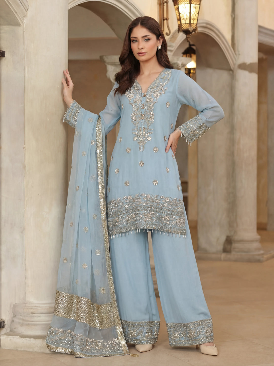 Ramz o Raaz by Ruby Suleiman Pret Hand work Raw Silk 3 Piece Suit Crystal Dream - Festive Collection