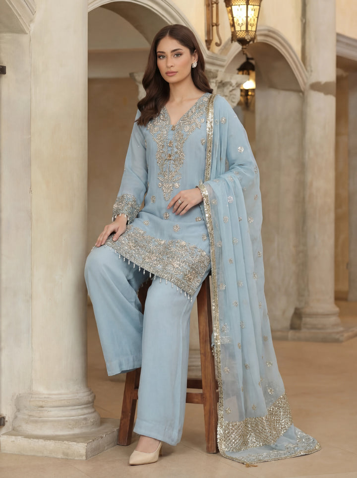 Ramz o Raaz by Ruby Suleiman Pret Hand work Raw Silk 3 Piece Suit Crystal Dream - Festive Collection