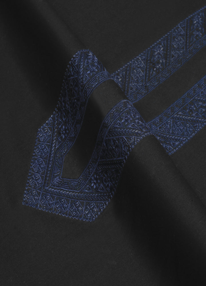 Cotton Valley by Fabrich Unstitched Embroidered Cotton-Thread Neckline Black Kameez Shlawar - Summer Collection