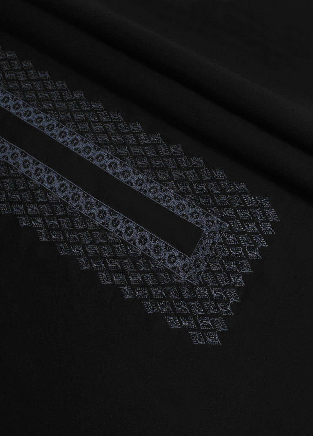 Cotton Valley by Fabrich Unstitched Embroidered Contrast Cotton-Thread Neckline Black Kameez Shlawar - Summer Collection