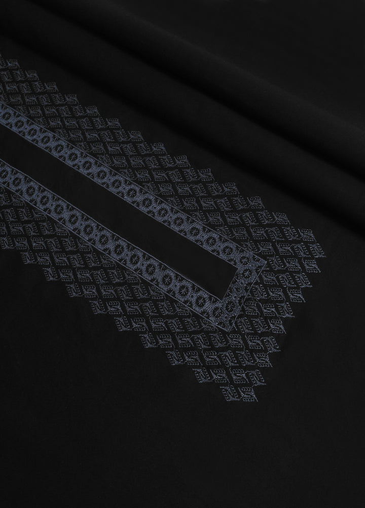 Cotton Valley by Fabrich Unstitched Embroidered Contrast Cotton-Thread Neckline Black Kameez Shlawar - Summer Collection