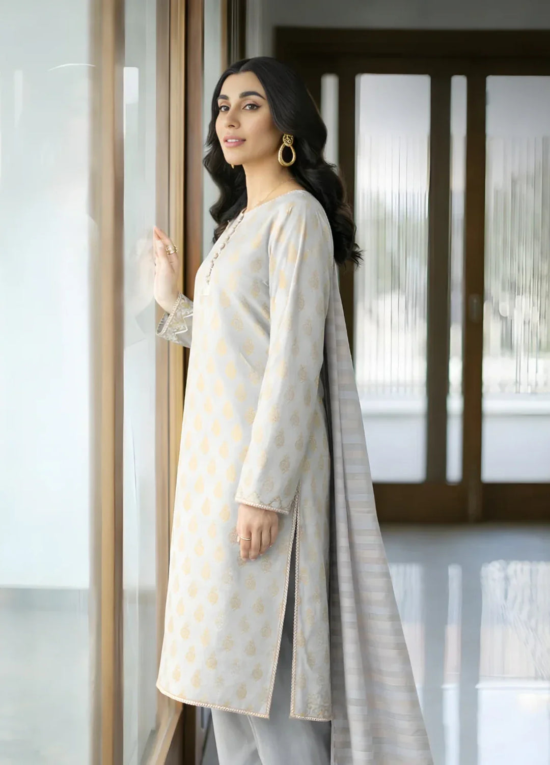 Ayla Studio RTW Printed Premium Jacquard 3 Piece Sahab Baft - Eid Collection