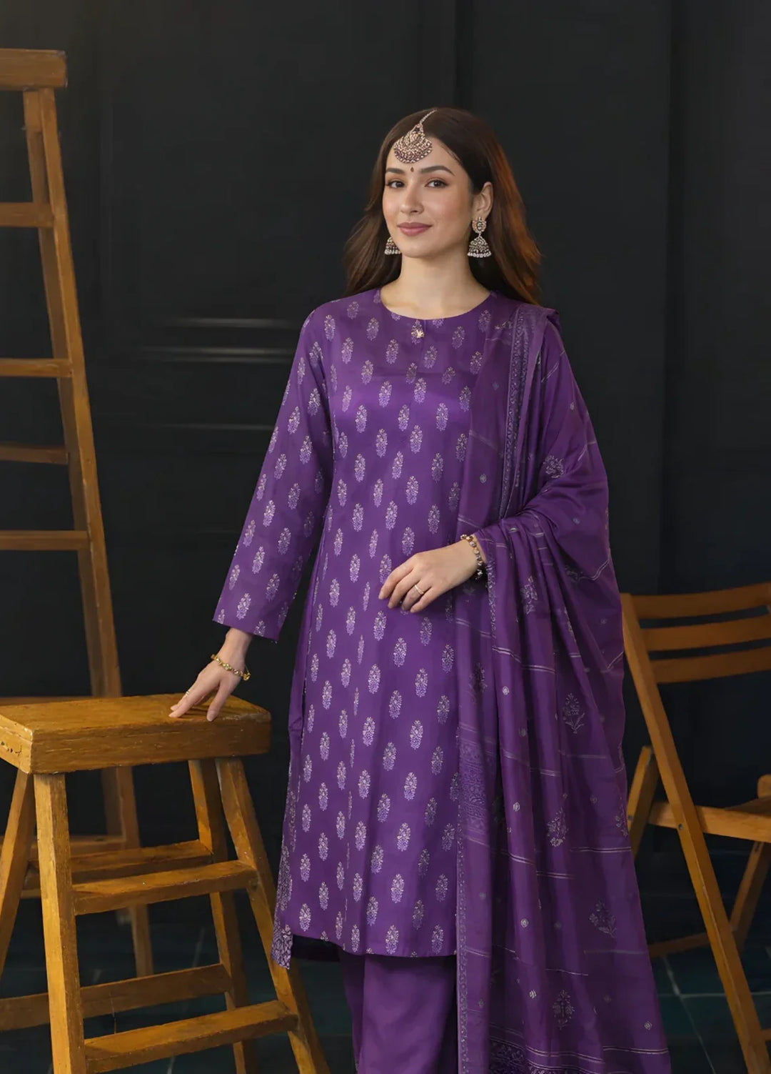 Ayla Studio RTW Printed Premium Lawn Jacquard 3 Piece Zafaran Baft - Eid Collection