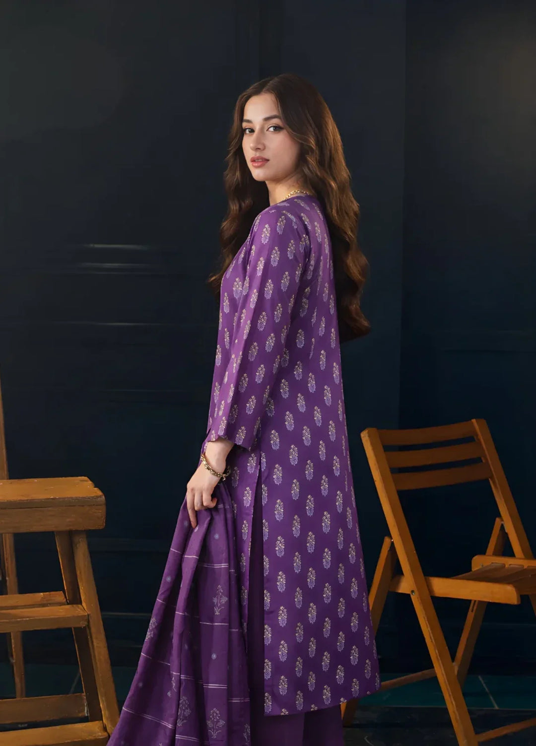 Ayla Studio RTW Printed Premium Lawn Jacquard 3 Piece Zafaran Baft - Eid Collection