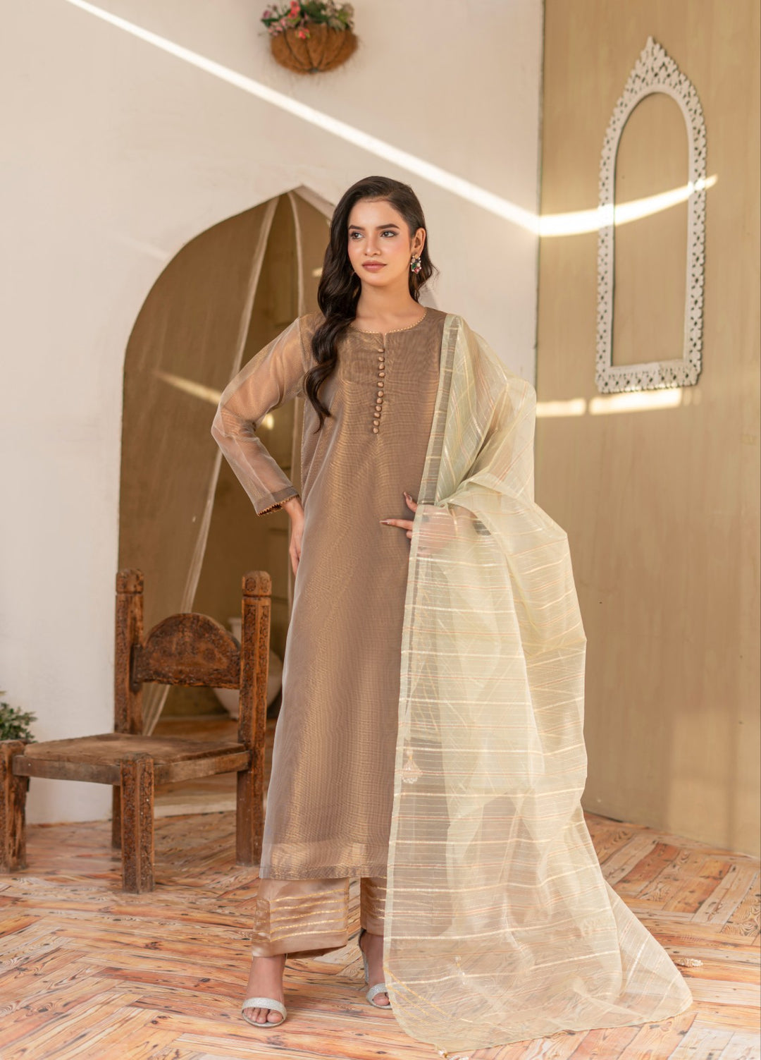 Madiha Gohar Women RTW Embossed Cotton Net 3 Piece Zarnah - Eid Collection
