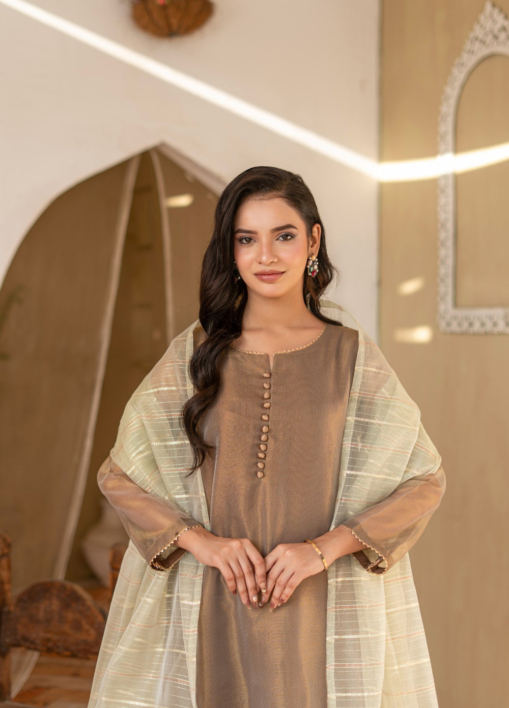 Madiha Gohar Women RTW Embossed Cotton Net 3 Piece Zarnah - Eid Collection