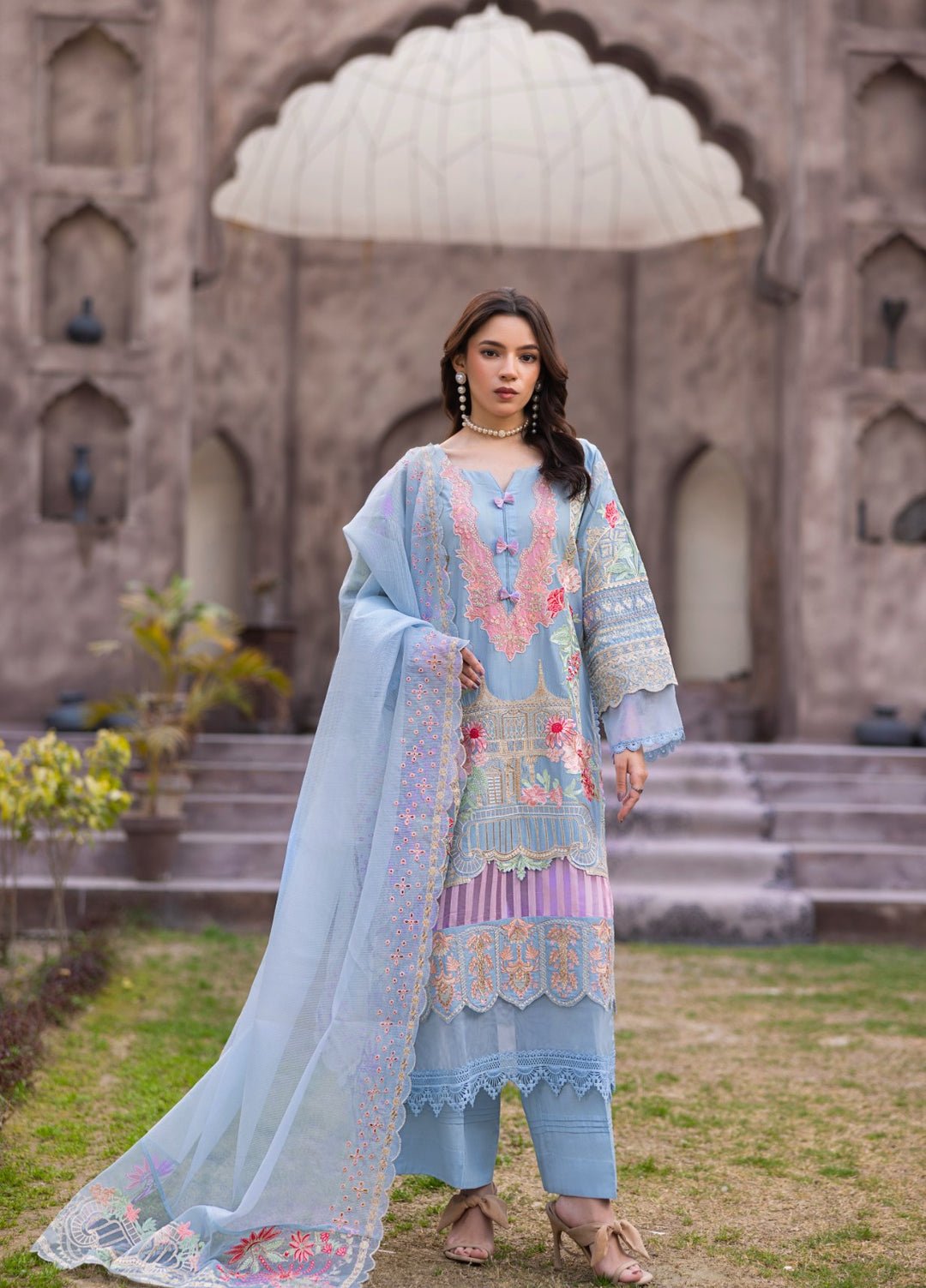 Mah e Noor by Tessa Women Embroidered Lawn 3 Piece Suit Sky Blossom - Festive Collection