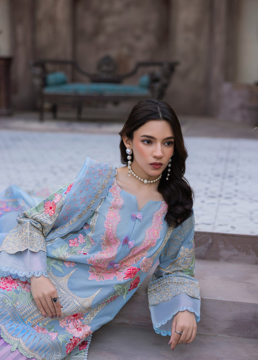 Mah e Noor by Tessa Women Embroidered Lawn 3 Piece Suit Sky Blossom - Festive Collection