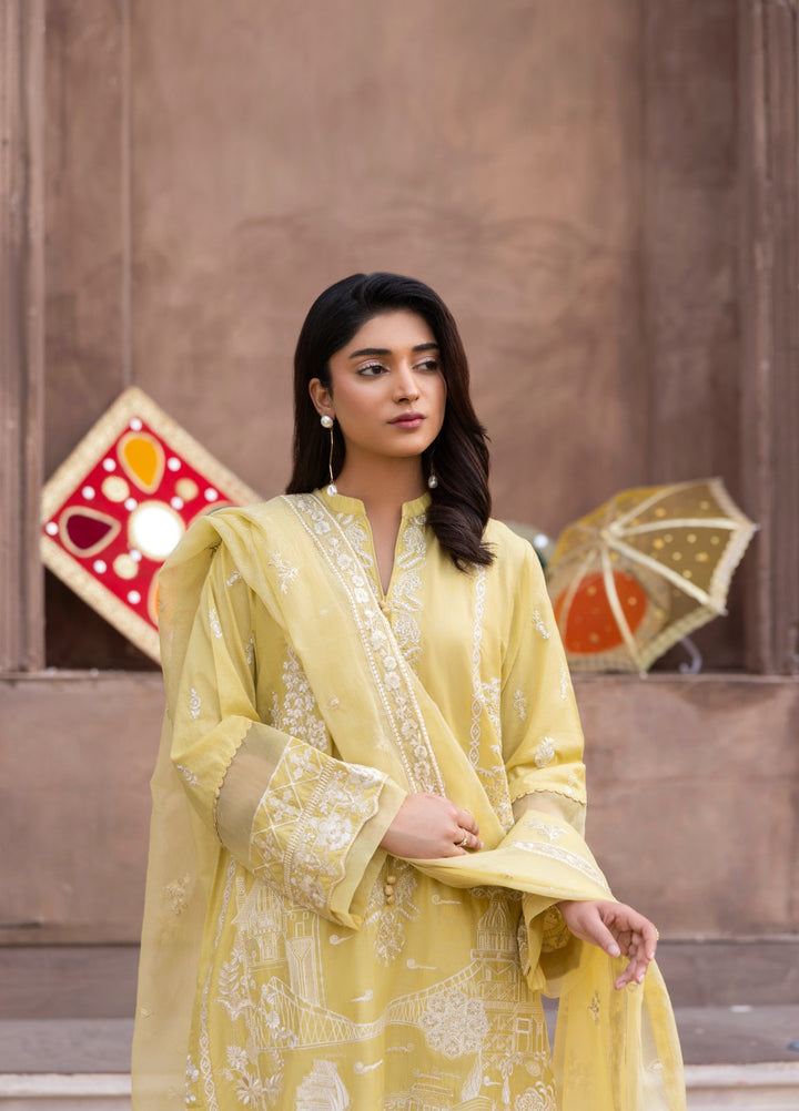 Mah e Noor by Tessa Women Embroidered Lawn 3 Piece Suit Lemon Luxe - Festive Collection