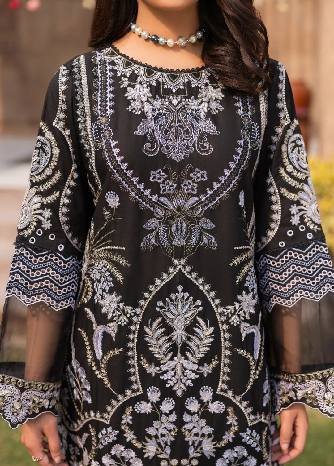 Mah e Noor by Tessa Women Embroidered Lawn 3 Piece Suit Black Royale - Festive Collection