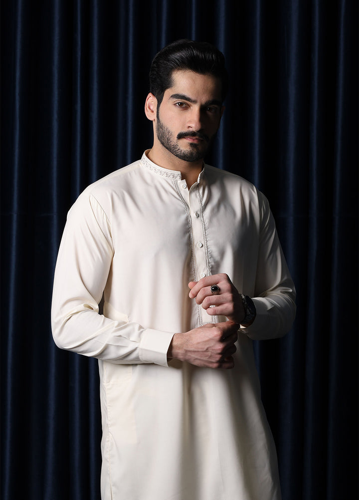 Mazham Mens Collar Neck RTW Embroidered Blended Kameez Shalwar Bosky - Summer Collection